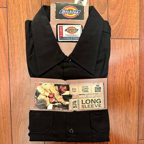 New Dickies Relax Fit 574 Long Tail Work Shirt Men's Size XL Black Easy Care - Picture 11 of 12